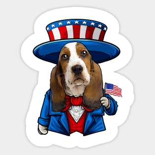 Fourth of July Basset Hound Sticker